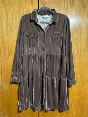 Umgee Chocolate Brown Velvet Tiered Shirt Jacket